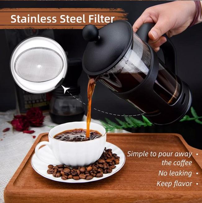 Bar Products French Press Coffee Maker 8 Cups, Cafetiere Perfect for Coffee Lover Gifts Morning Maximum Flavor Brewer with Stainless Steel Filter 34 o