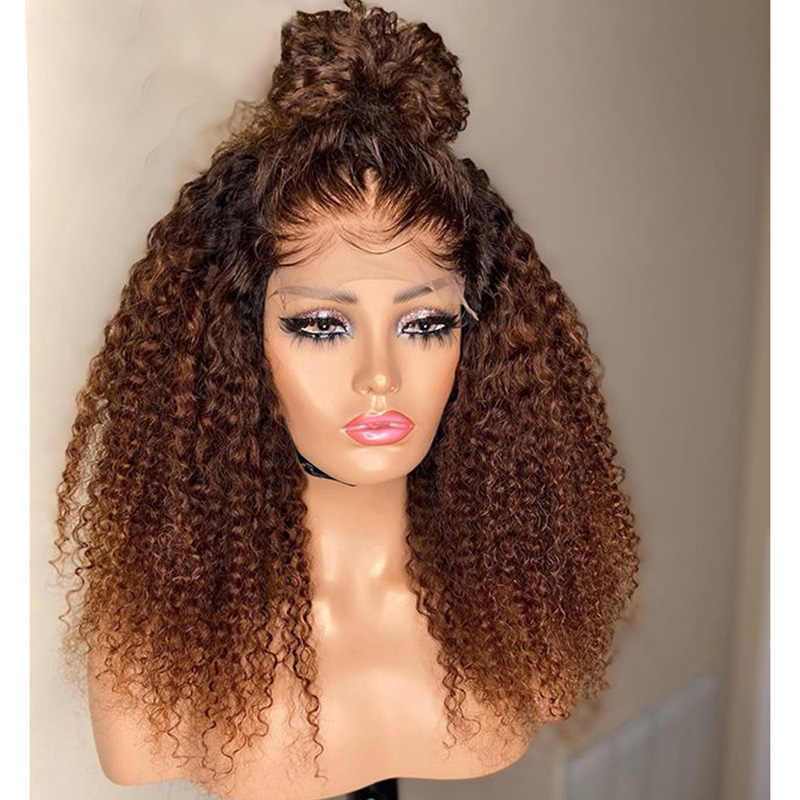 Indian Human Hair 4X4 Lace Wig Kinky Curly 1B/30 Ombre Two Tones Color 10-32inch Yirubeauty Wholesale 180% Density 210%