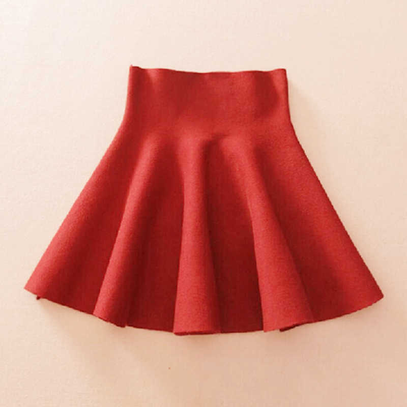 Spring Autumn Women Skirt Knitting Woolen Midi Ladies High Waist Casual Pleated Elastic Flared s 210621