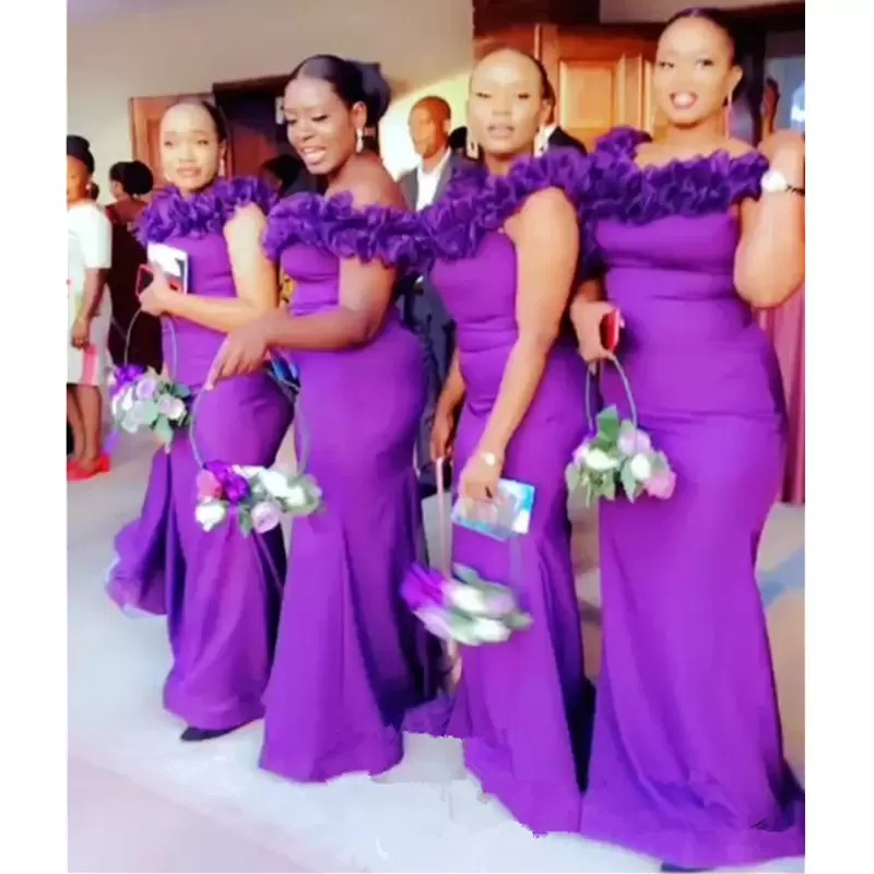 Dresses Bridesmaid Purple Off The Shoulder Necke Or Length African Country Maid Of Honor Gown Vestido Custom Made Plus Size Formal Ocn
