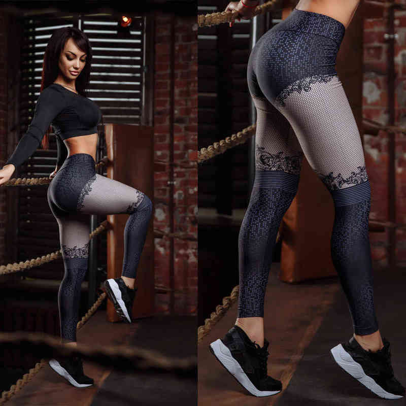 NORMOV Casual Leggings Women Fashion Lace Print Push Up High Waist Female Fitness Lenggins Workout Elastic 211215
