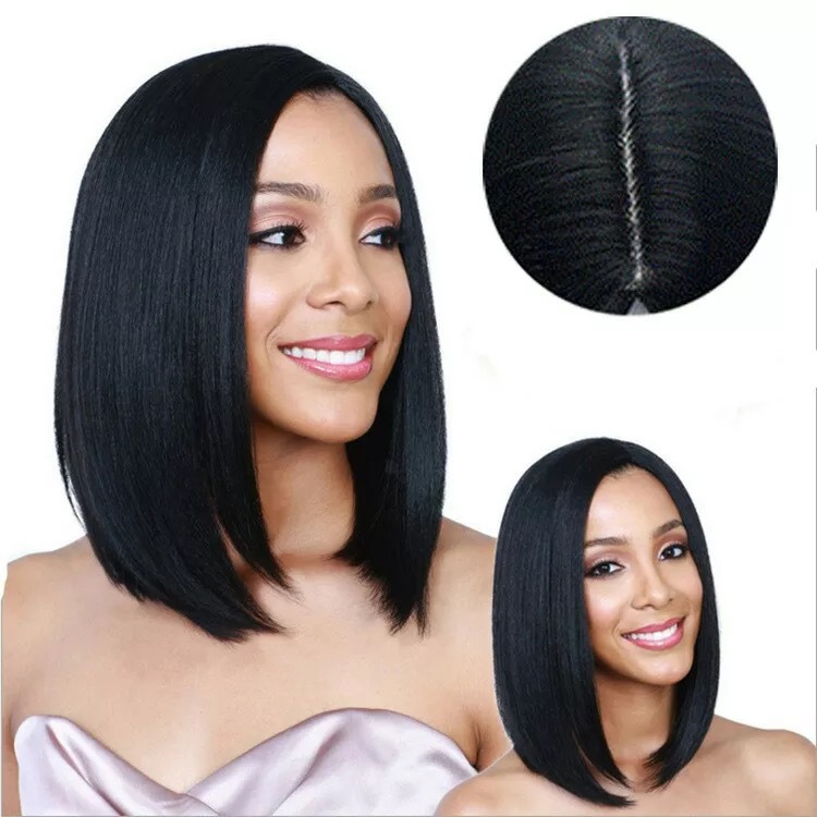 women wigs Medium part bangs straight hair shoulder-length fashion wig set for black women