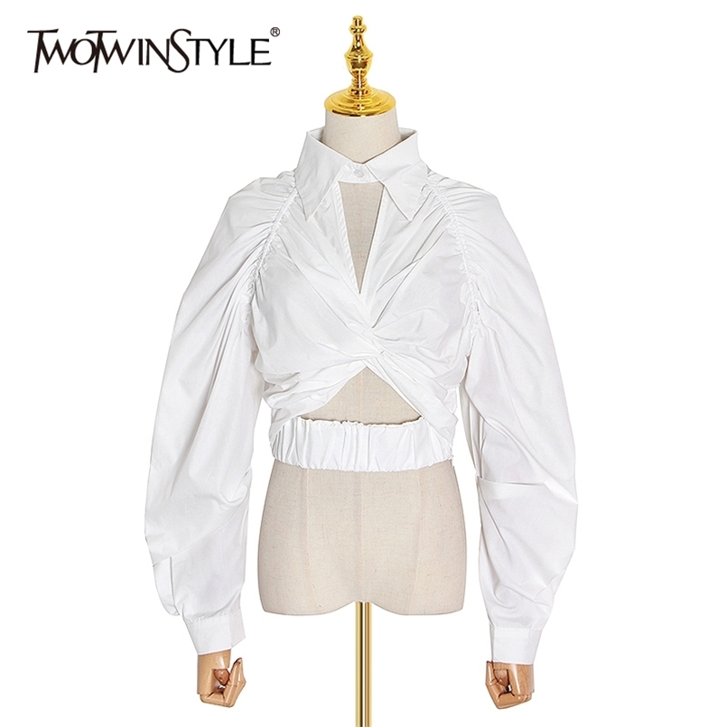 Casual Ruched Women Blouse Lapel Collar Lantern Long Sleeve Hollow Out Short Shirt Female Fashion Clothing 210524, White
Casual Ruched Women Blouse Lapel Collar Lantern Long Sleeve Hollow Out Short Shirt Female Fashion Clothing 210524, White