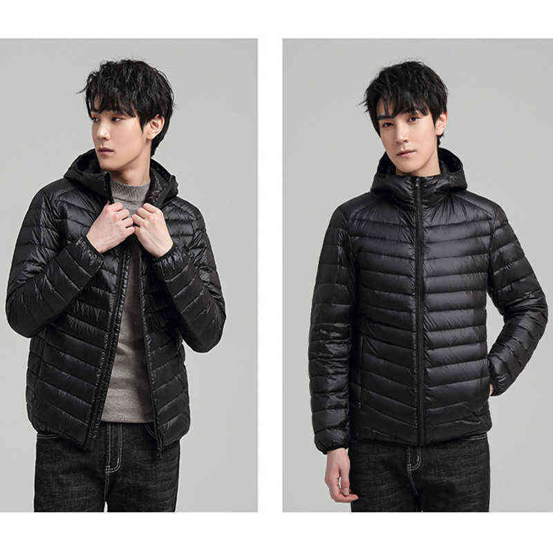 Men's Light Down Jacket Autumn Winter Coat Men White Duck Down Hooded Coat Casual Portable Windproof Water Proof Down Jacket Men 211104