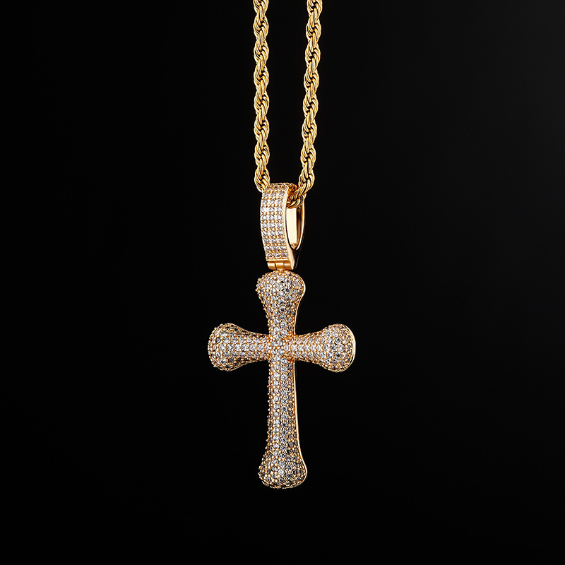 Hip Hop Cross Pendant Necklace Shining Bling Zirconia For Men Women Gift with Twisted Rope Chain