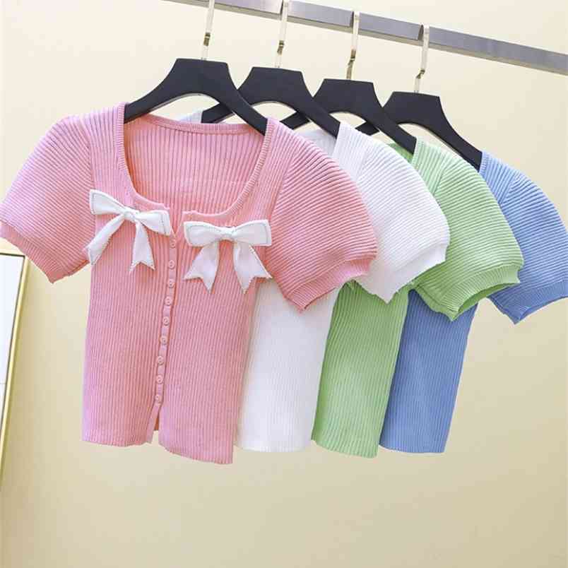Women' Sweet Cute Bowknot Short Sleeve Slim Cardigan Sweater Korean Style Knitted Thin Fashion Chic Top Female 210519, Green
Women' Sweet Cute Bowknot Short Sleeve Slim Cardigan Sweater Korean Style Knitted Thin Fashion Chic Top Female 210519, Green