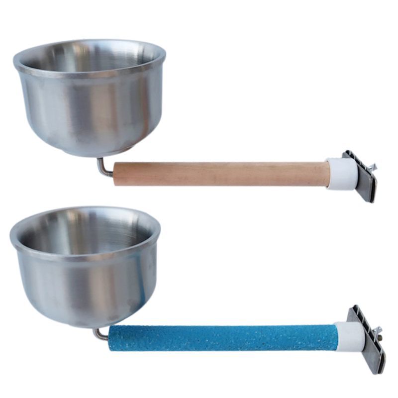 Bird Feed Cups Parrots Bars Rustless Steel Food Come Water dish with clamp