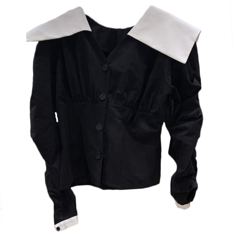 Nomikuma Korean Hit Color Patchwork Turn-down Collar Blouse Shirt Long Sleeve Elegant Women Tops Autumn New Blusas 6C544 210427