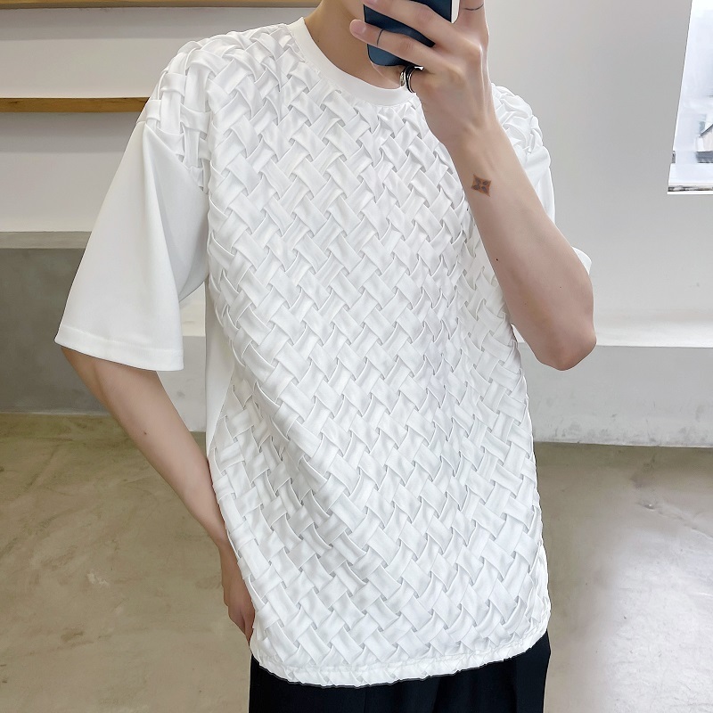 IEFB Men's Summer White T-shirts Fashion Man Tee Short Sleeve Clothes Streetwear Plaited Patchwork Clothing 9Y6833 210524