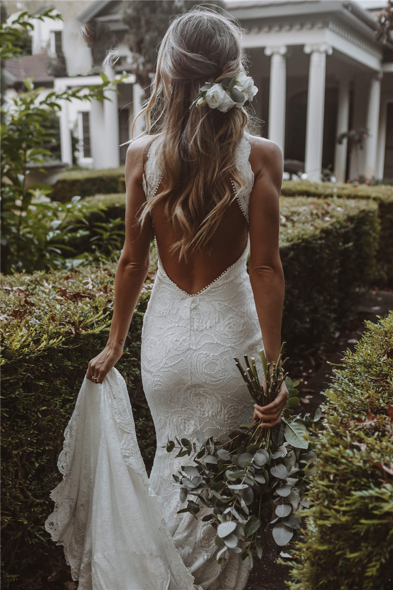 Lace Boho Mermaid Wedding Dresses for Women Bride 2021 Backless Bohemian Bridal Gowns Marriage Dress Beach Vestido De Noiva