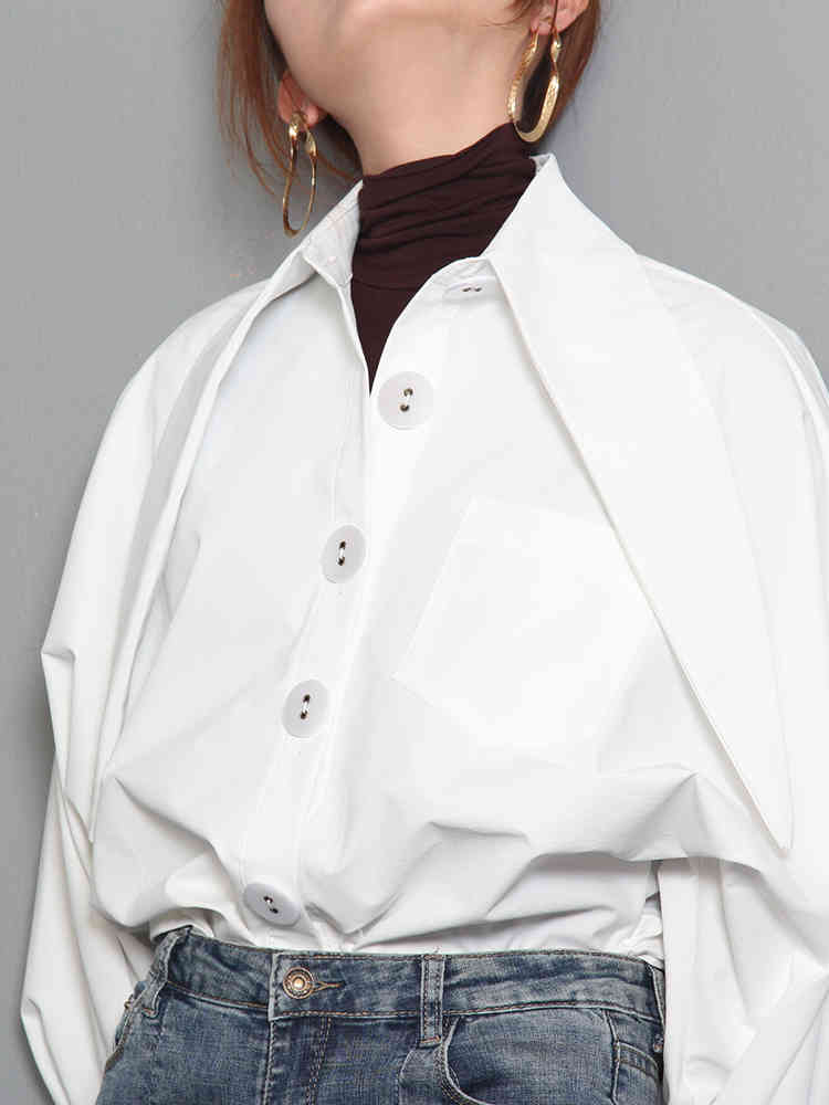 Spring White Bow Tie Collar Blouse Lantern Sleeve Loose Big Korean Women Casual Fashon Shirt FL323 210427
