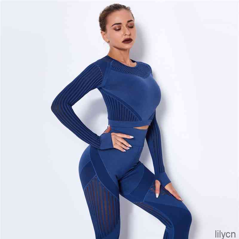 Women's Tracksuits Hollow Out Seamless Yoga Set Outfits Women Black Two 2 Piece Crop Top Bra Leggings Workout Gym suit Fitness Sport Sets