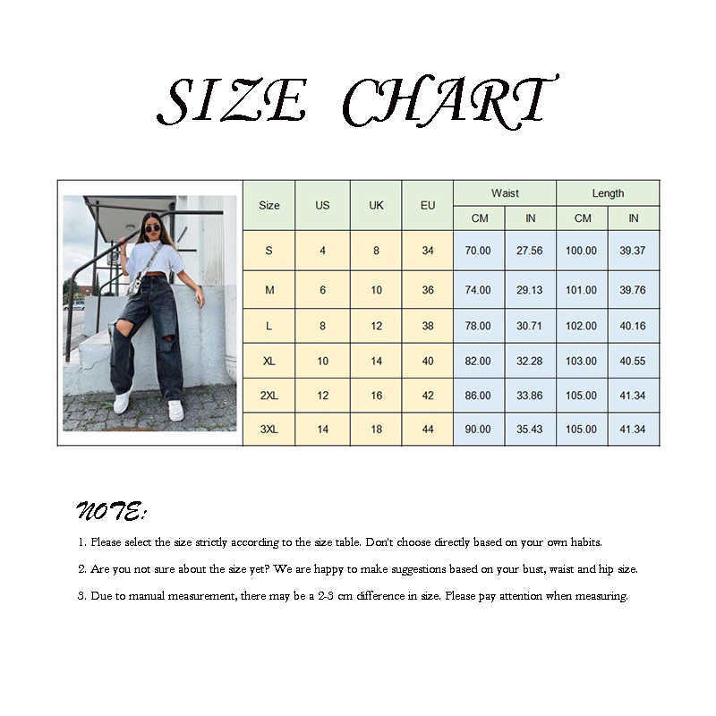 Ripped Women Jeans Wide Leg Long Cargo Pants Ladies Black Boyfriend High Waist Vintage Korean Lady Trousers Baggy 210809