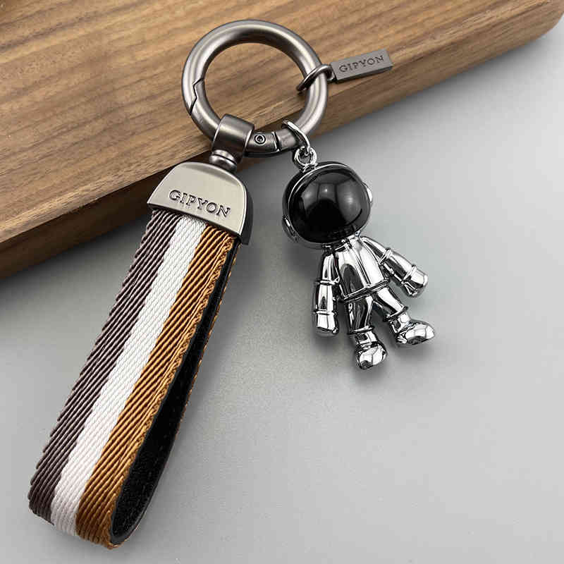Net Red Leather Rope Ribbon Car Key Chain Creative Metal Astronaut Pendant Decorative Couple Jewelry