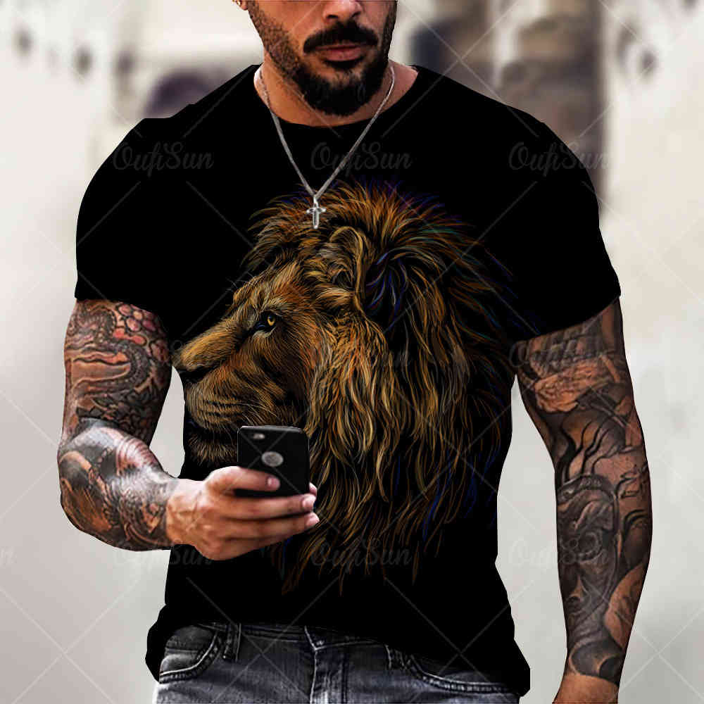 2021 summer fashion new round neck short sve lion 3d printed men's street punk ehf, White;black
2021 summer fashion new round neck short sve lion 3d printed men's street punk ehf, White;black