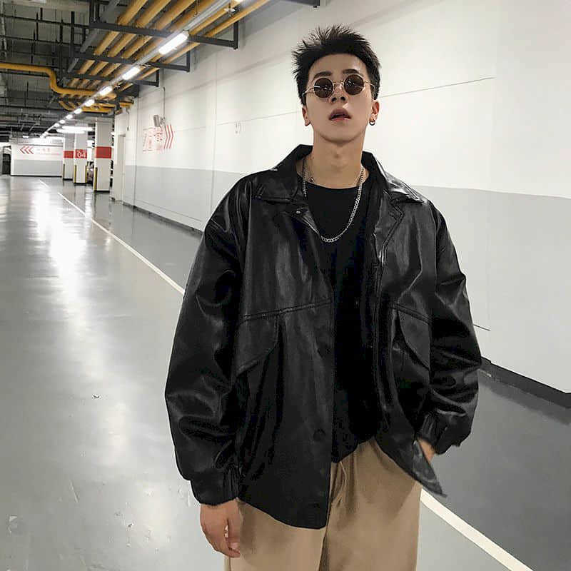Leather jacket male handsome bomb street motorcycle clothing spring autumn loose jacket Korean baseball uniform casual jacket 211009