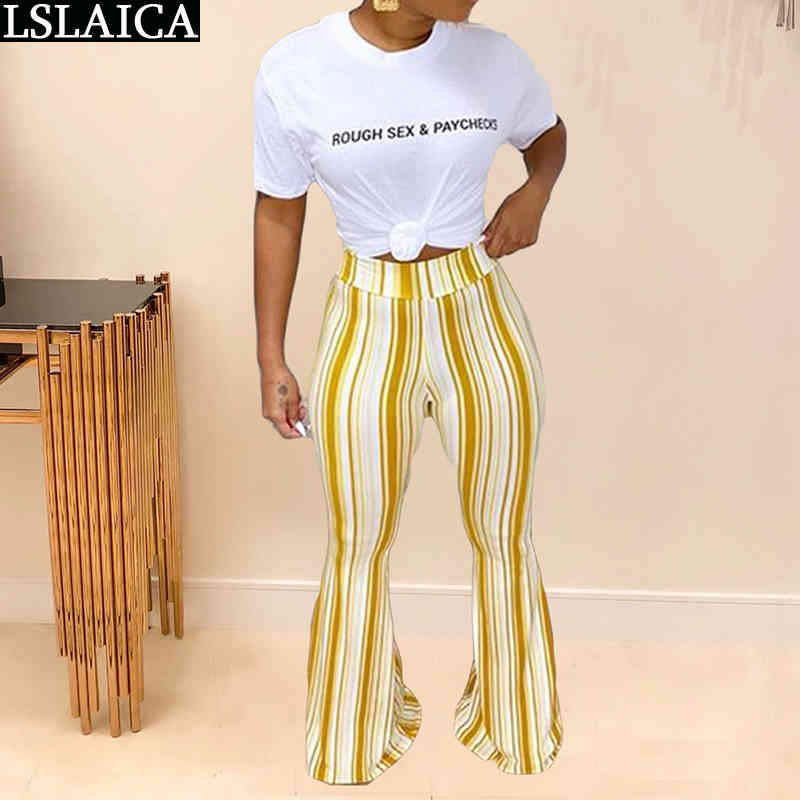 Casual Pants Women Stripe High Waist Bell-Bottoms Female Autumn Fashion Joggers Streetwear Trousers Sweatpants 210515