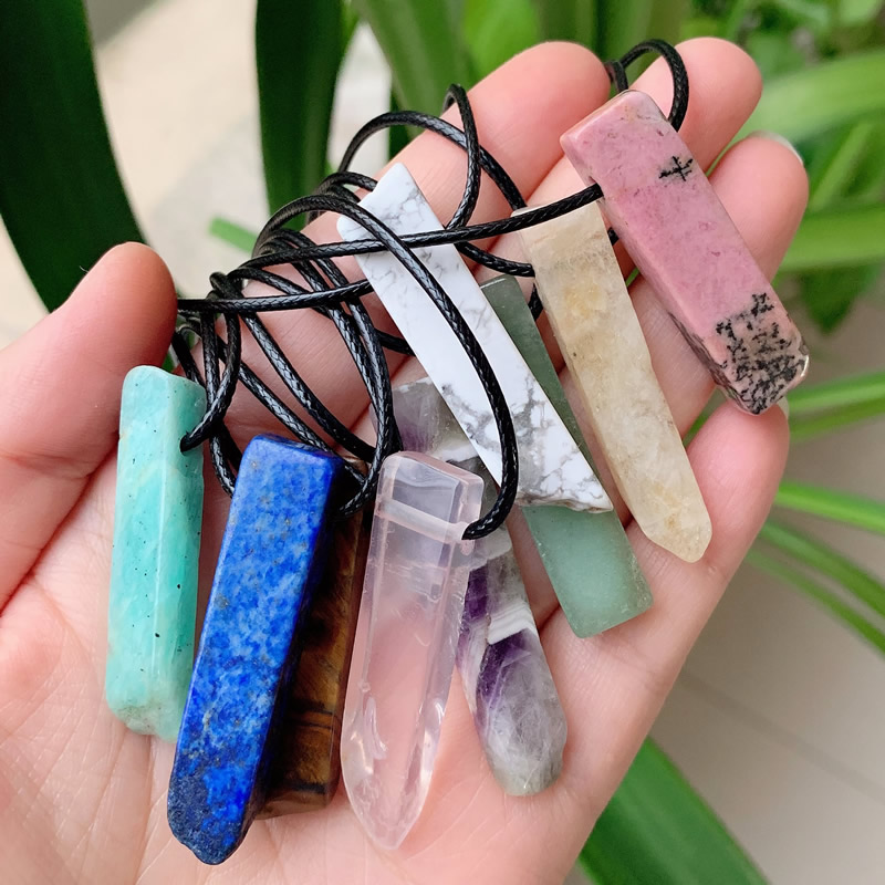 Irregular Raw Quartz Pendulum Natural Stone Pendant Necklace Amethysts Amazonite Citrines Lapis Pink Crystal Necklace Healing