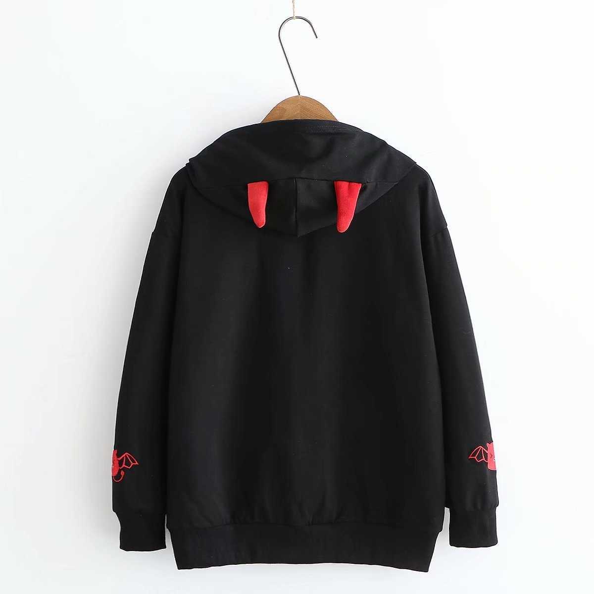 Harajuku Hoodies Girl Little Devil Horns Gothic Hooded Sweatshirts Women Autumn Loose Lolita Pullovers Tops Black White T191118