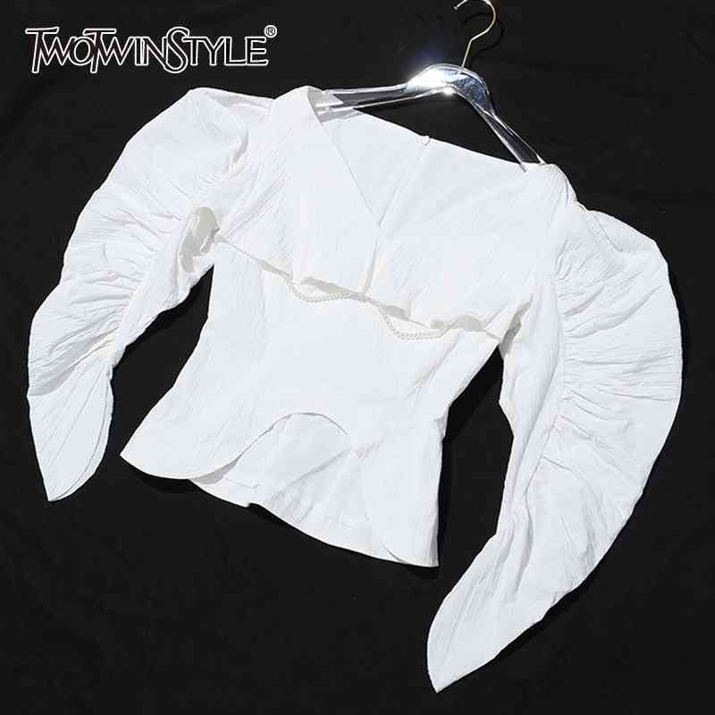 White Patchwork Pearl Blouse For Women V Neck Puff Long Sleeve Casual Korean Shirt Female Fashion Clothing 210524, White shirt
White Patchwork Pearl Blouse For Women V Neck Puff Long Sleeve Casual Korean Shirt Female Fashion Clothing 210524, White shirt
