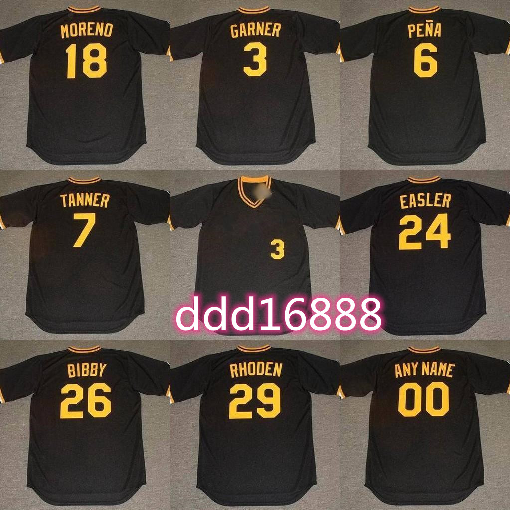 Men 3 PHIL GARNER 6 TONY PENA 7 CHUCK TANNER 18 OMAR MORENO 24 MIKE EASLER 26 JIM BIBBY 29 RICK RHODEN 1982 Baseball Jersey, Blue;black
Men 3 PHIL GARNER 6 TONY PENA 7 CHUCK TANNER 18 OMAR MORENO 24 MIKE EASLER 26 JIM BIBBY 29 RICK RHODEN 1982 Baseball Jersey, Blue;black