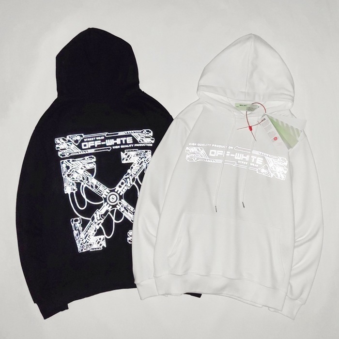Men's Hoodies Sweatshirts Off Autumn and Winter White Reflective Arrow Hoodie for Men Women