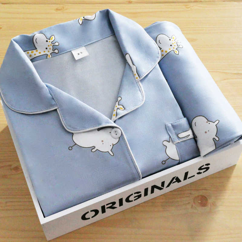 style lapel pajamas women in the spring and autumn cardigan long-sleeved pants cartoon ms leisurewear suit Women's pajamas 211007