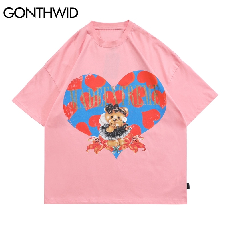 Hip Hop Tshirts Cartoon Bear Heart Short Sleeve T-Shirt Streetwear Men Fashion Harajuku Casual Cotton Tees Tops 210602, Pink
Hip Hop Tshirts Cartoon Bear Heart Short Sleeve T-Shirt Streetwear Men Fashion Harajuku Casual Cotton Tees Tops 210602, Pink
