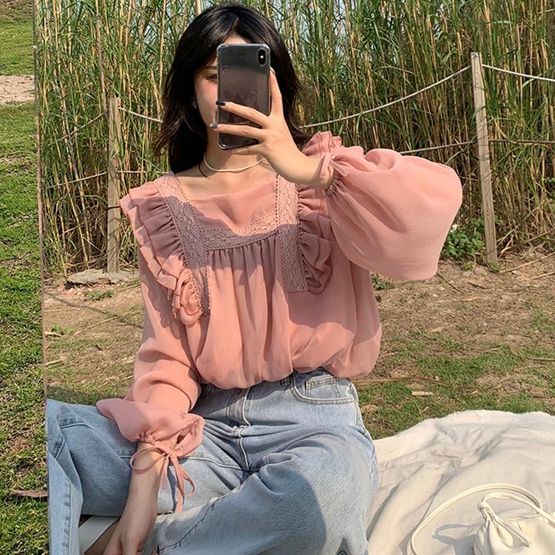 Women's Blouses & Shirts Fall 2021 Chic Hook Flower Ruffles Patchwork Pullover Blouse Square Collar Long Sleeve Shirt Women Sweet Loose Chif, Pink
Women's Blouses & Shirts Fall 2021 Chic Hook Flower Ruffles Patchwork Pullover Blouse Square Collar Long Sleeve Shirt Women Sweet Loose Chif, Pink