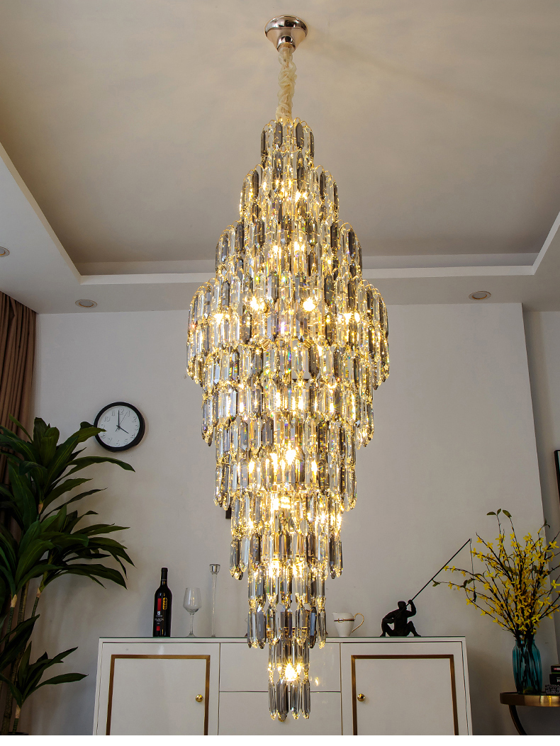 LED Modern Smokey Gray Crystal Chandeliers Lights Fixture American S-golden Big Long Chandelier European Home Villa Hotel Stairway Indoor Lighting Hei