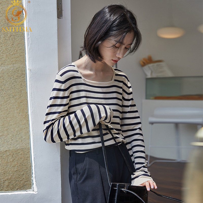 Spring Autumn Women's Vintage Square Collar Blue Striped Sweaters Fashion Korean Style Knitting Casual Tops 210520, Photo color
Spring Autumn Women's Vintage Square Collar Blue Striped Sweaters Fashion Korean Style Knitting Casual Tops 210520, Photo color