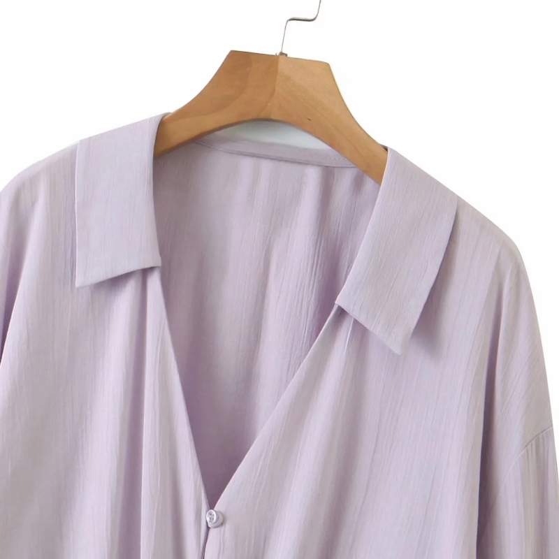 vintage purple women short shirts summer casual ladies blouses fashion female button-fly girls 210430