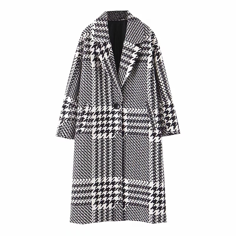 vintage women plaid long coats fashion ladies oversize woolen jackets female winter casual coat girls chic loose clothes 210521
