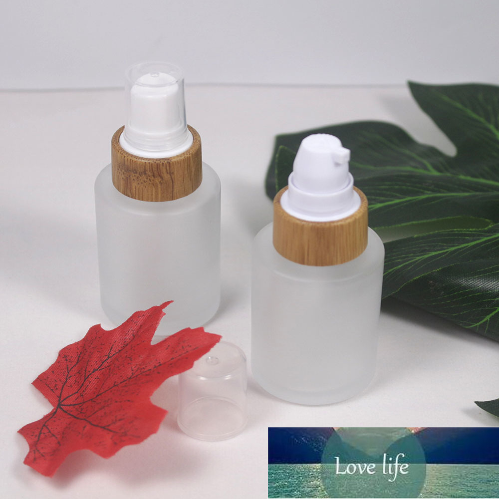 30ml Clear Frosted Glass Bamboo Cap Spray Bottle Cosmetic Natural Wood Lotion Pump Packaging Container