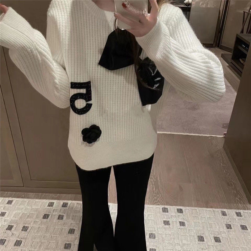 Women's Knitted Sweaters Heart Glitter Twinkle With Big Bowknot Five Letter Fall Girls Wool With Long-Sleeved Knit Shirt Elastic Fashion Pullove