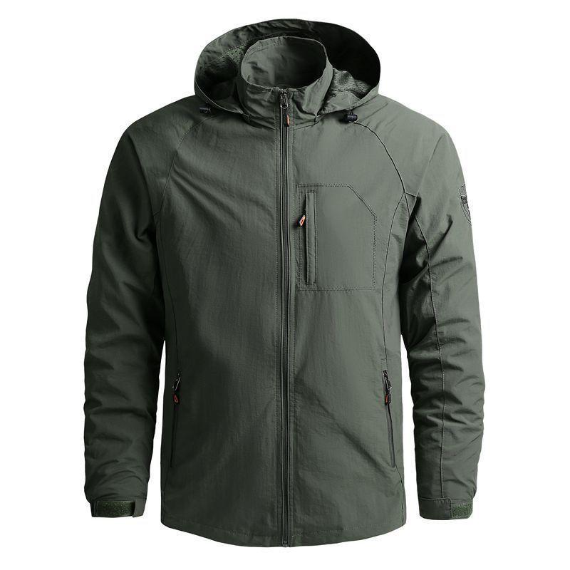 Man Casual Cargo Jacket Light Weight Mililtary Tactical Outerwear With Hood Solid Color Plus Size M-5XL Multi Pockets Men's Jackets