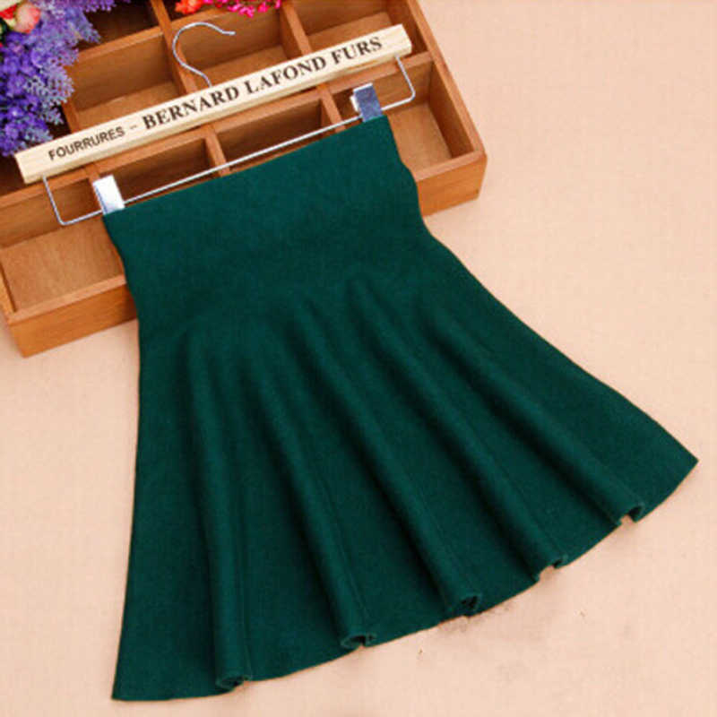Spring Autumn Women Skirt Knitting Woolen Midi Ladies High Waist Casual Pleated Elastic Flared s 210621