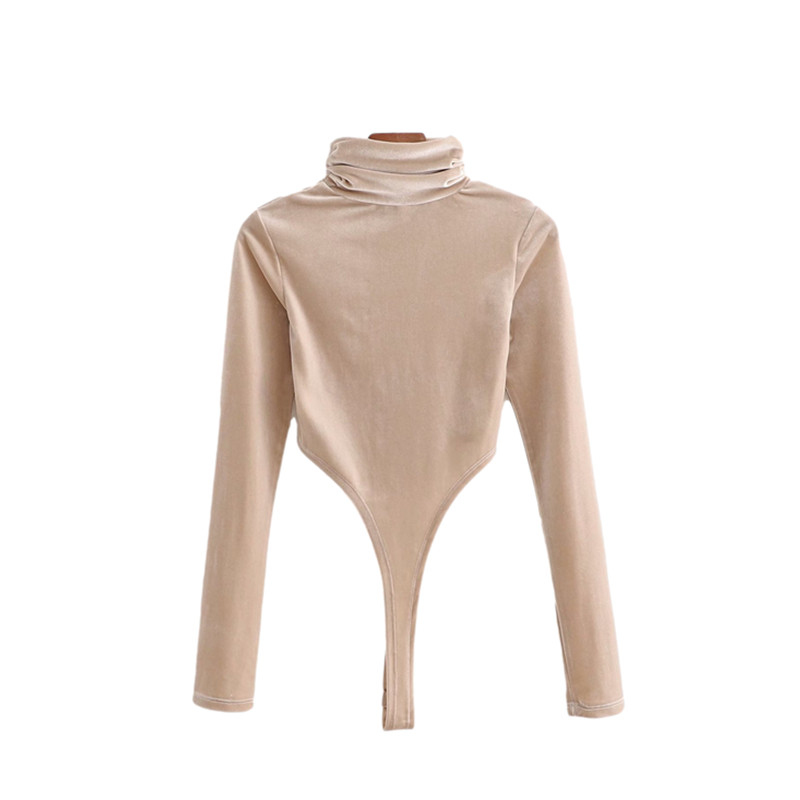 Casual Woman Camel Turtleneck Slim Golden velvet Bodysuits Spring Fashion Sexy Soft Bodysuit Female Elegant 210515