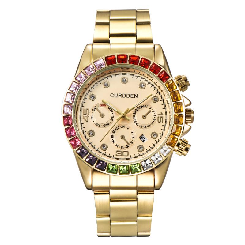 Luxury Diamond Inlaid Rhinestone Men Week Display Watch Fashion Colorful Analog Sport Quartz Wristwatch Gift Stainless Steel Wristwatches, Gold
Luxury Diamond Inlaid Rhinestone Men Week Display Watch Fashion Colorful Analog Sport Quartz Wristwatch Gift Stainless Steel Wristwatches, Gold