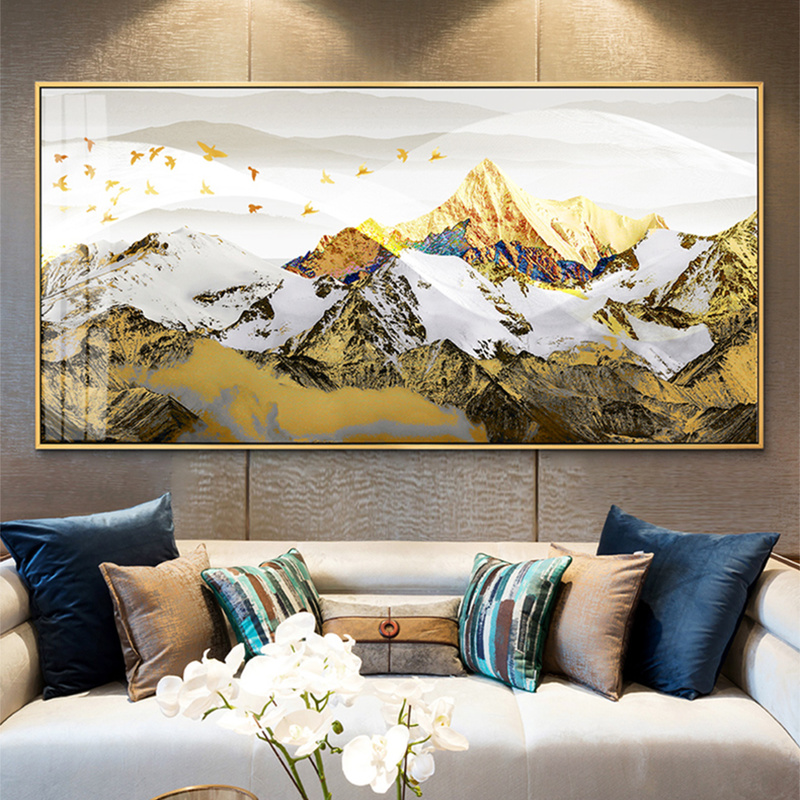 Nordic Golden Mountain Bird Landscape Abstract Canvas Paintings Print Poster Oil Painting For Living Room modern home