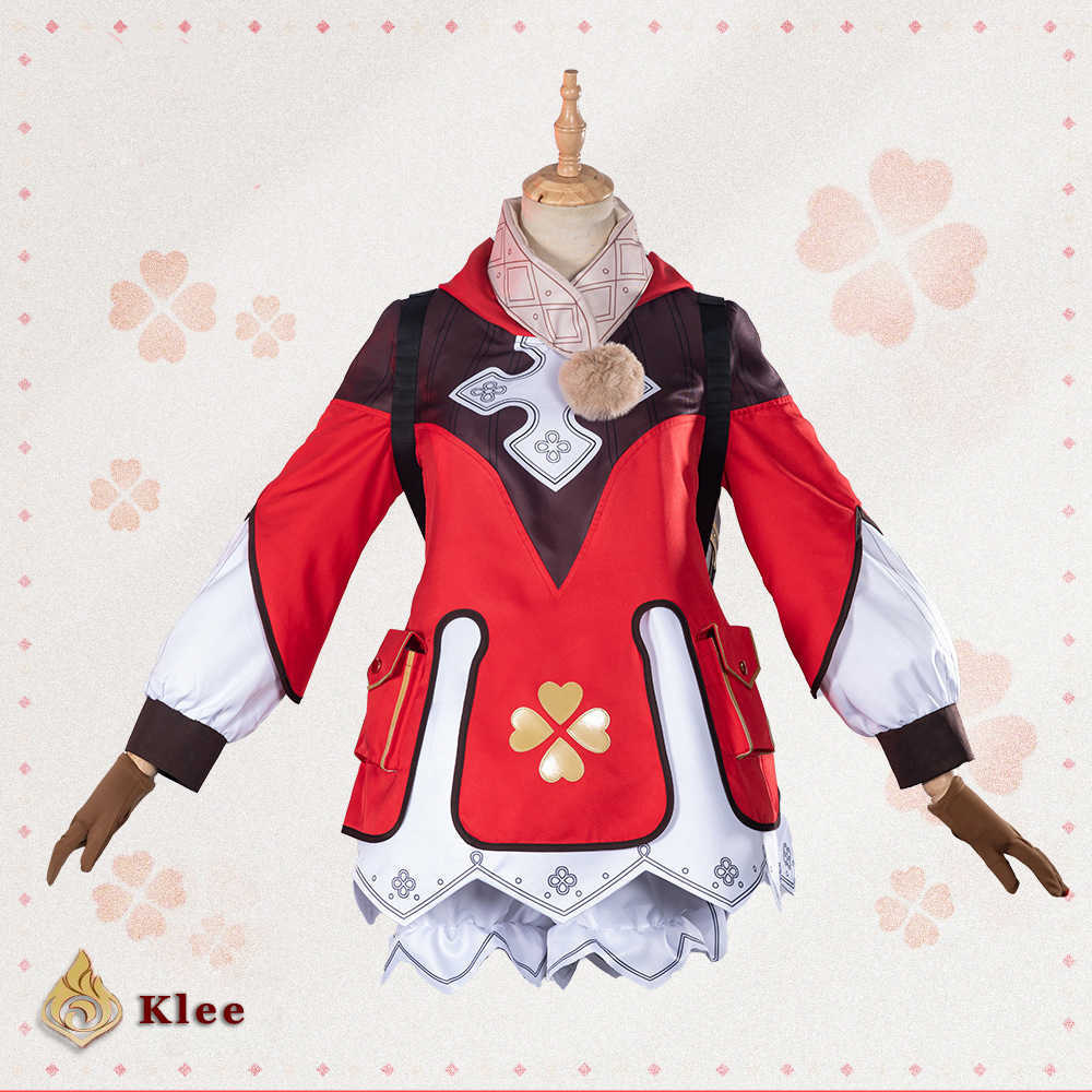 Anime Game Genshin Impact Klee Cosplay Costume Wig Shoes Outfit Halloween Party