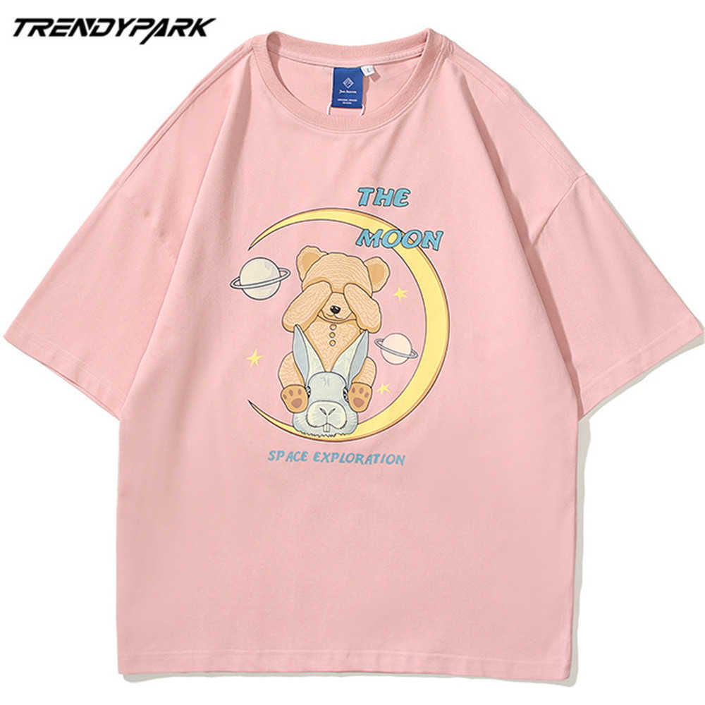 Men's T-shirt Short Sleeve Cute Cartoon Printed Tee Hip Hop Oversized Cotton Casual Harajuku Streetwear Top Tshirts Clothing 210601