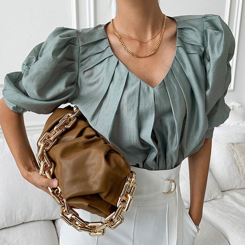 Women's Blouses & Shirts Summer Korean V-neck Shirt Blouse Pleated Puff Short Sleeve Women Elegant Chiffon Loose Clothing Blusa 14944, White
Women's Blouses & Shirts Summer Korean V-neck Shirt Blouse Pleated Puff Short Sleeve Women Elegant Chiffon Loose Clothing Blusa 14944, White