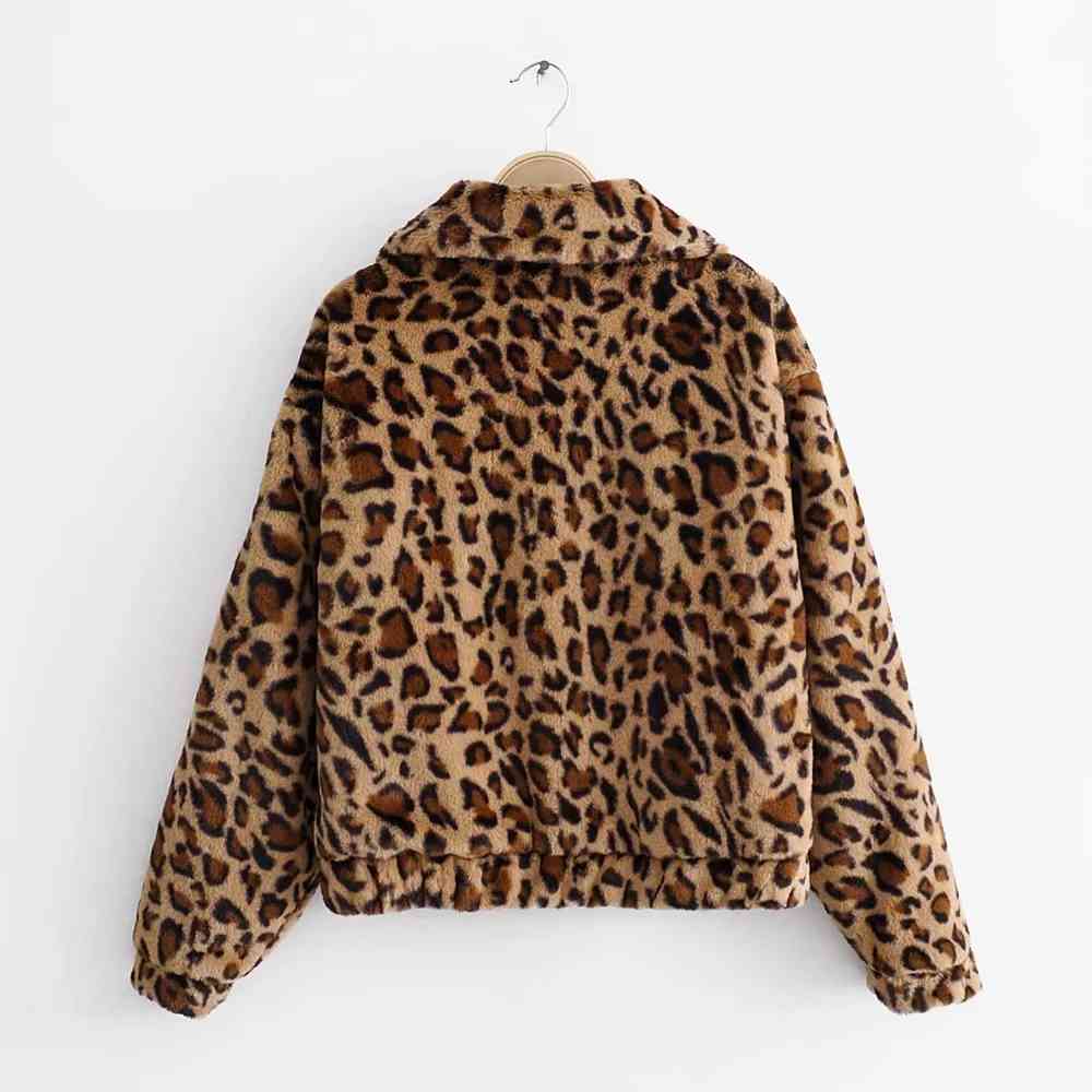 Vintage leopard coat women furry teddy jacket faux fur warm outwear Korean fashion streetwear Winter 210521