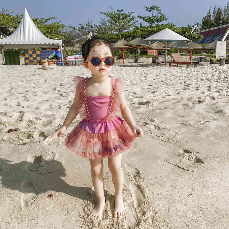 Cartoon Bikini 2021 Cute Pink Pearl Baby Quick Dry Girl Swimsuit