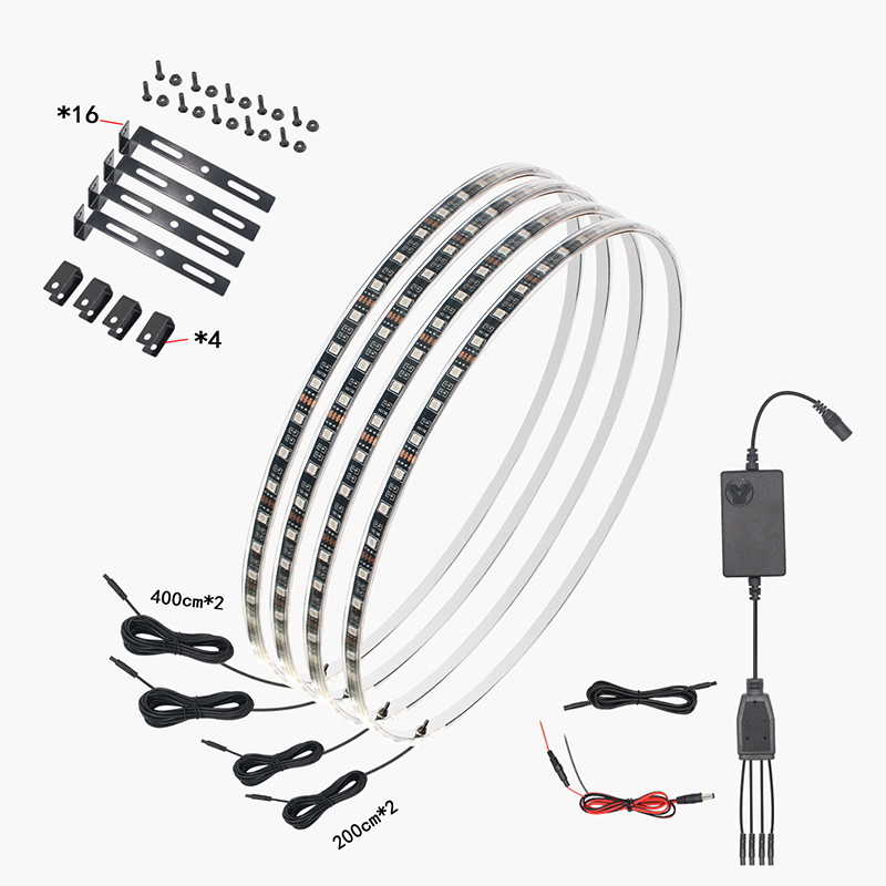 4Pcs RGB Car Hub Lamp Wheel LED Strip With App Control Multicolor Neon Lighting For BMW Universal Decorative Ambient Light Kit