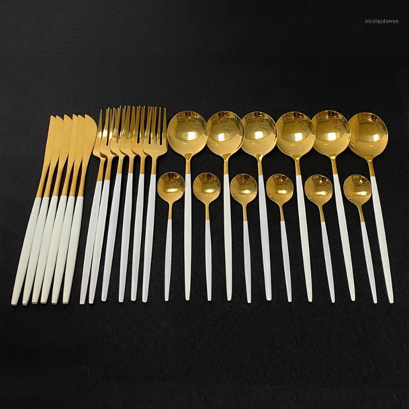 Dinnerware Sets 24Pcs White Gold Cutlery Set Kitchen Tableware Stainless Steel Knife Fork Spoon Dinner Dishwasher Safe
Dinnerware Sets 24Pcs White Gold Cutlery Set Kitchen Tableware Stainless Steel Knife Fork Spoon Dinner Dishwasher Safe