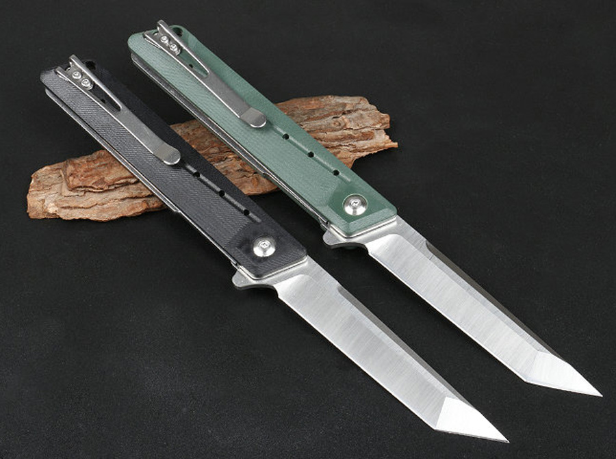 Jefrey Collins Quality High Flipper Folding Knife 8Cr14Mov Satin Tanto Point Blade G10 + Stainless Steel Handle Ball Bearing Fast-opening EDC Pocket K