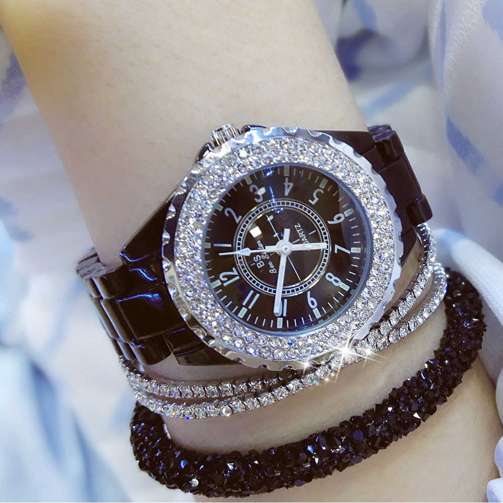 Crystal Starlight Quartz Watch Relogio Feminino Luxury Dres Watches White Ceramic Diamond Wristwatches 210603, Slivery;brown
Crystal Starlight Quartz Watch Relogio Feminino Luxury Dres Watches White Ceramic Diamond Wristwatches 210603, Slivery;brown