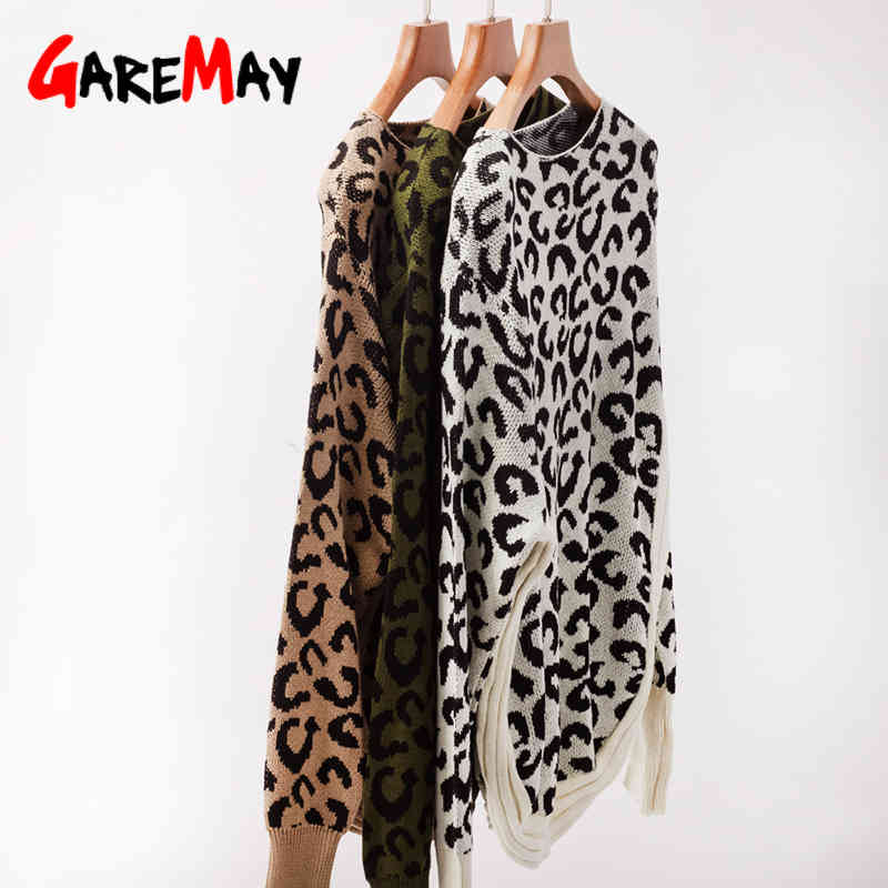 Dark Green Leopard Sweater Autumn Plus Size Long Sleeve Winter Woman Knitting Pullovers Casual Oversize Knitted Jumper 210428